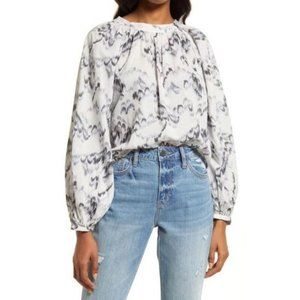 Treasure & Bond shirred neck Cotton top grey cloud camouflage size L NWT